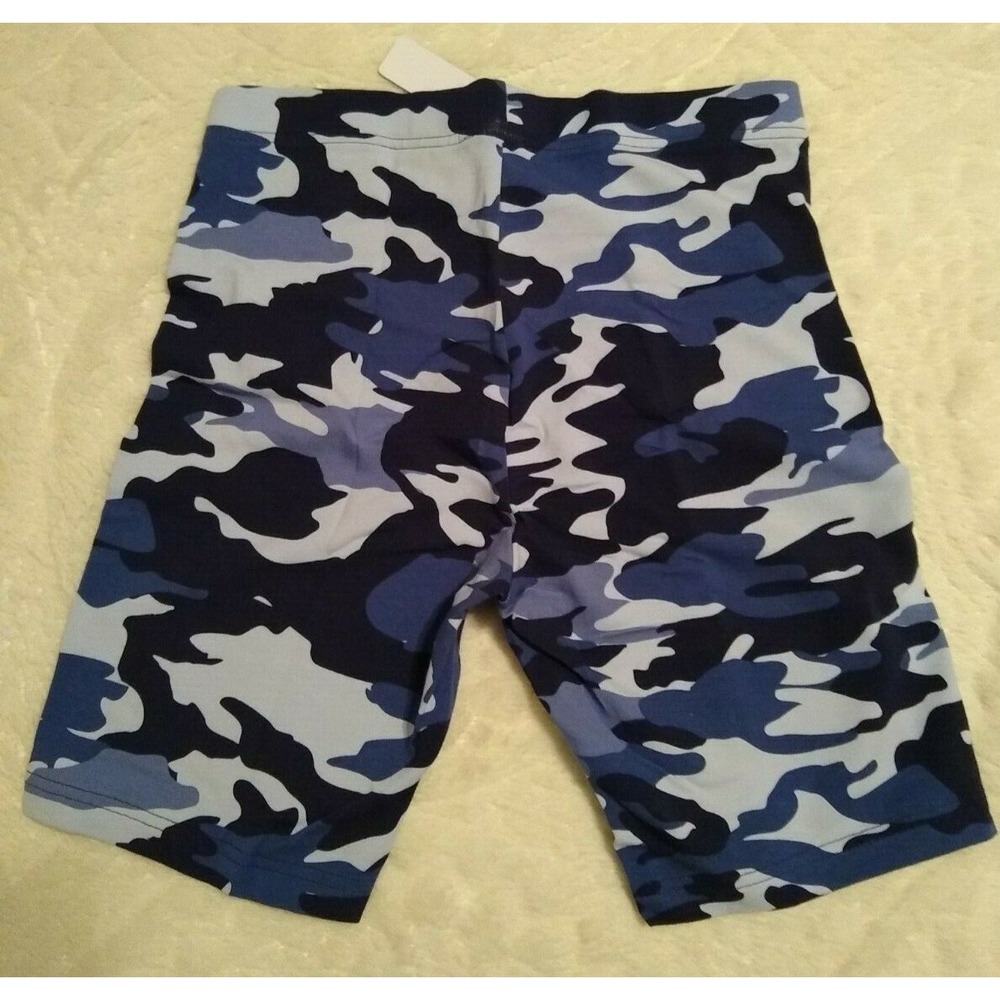 Hue Essentials Womens Bike Short Mid Thigh Cotton Blend Blue Camo Small NWT
